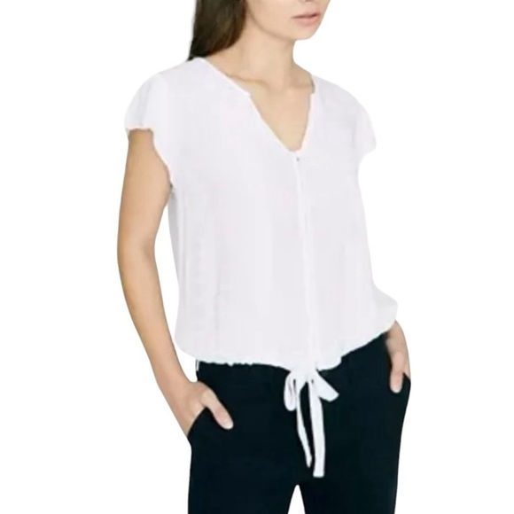 SANCTUARY White Bohemian Short Sleeve Button Down Top Blouse Women's Size S - Picture 2 of 16